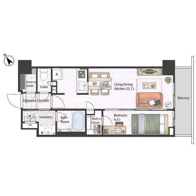 市谷台町坂フロント(1LDK/8階)の間取り写真