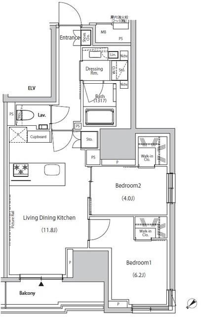ザ・パークハビオ市ヶ谷ウエスト(2LDK/3階)の間取り写真
