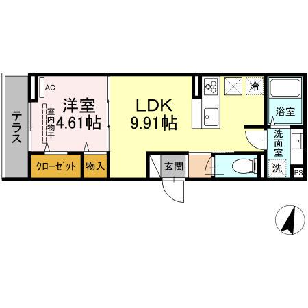 エクセリア若宮(1LDK/1階)の間取り写真