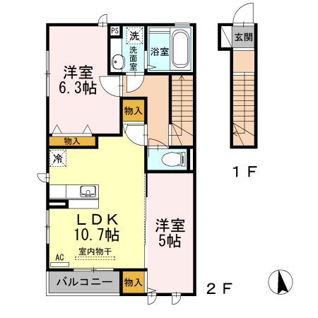 メゾンドショコラ(2LDK/2階)の間取り写真