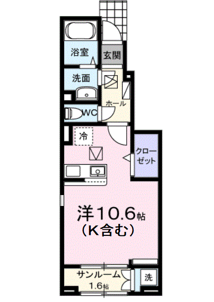 パフュームⅠ(ワンルーム/1階)の間取り写真