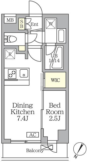アジールコート三宿テラス(1DK/2階)の間取り写真