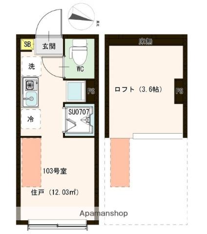 ソラニア上井草(ワンルーム/1階)の間取り写真