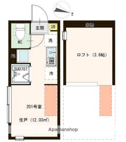 ソラニア上井草(ワンルーム/2階)の間取り写真