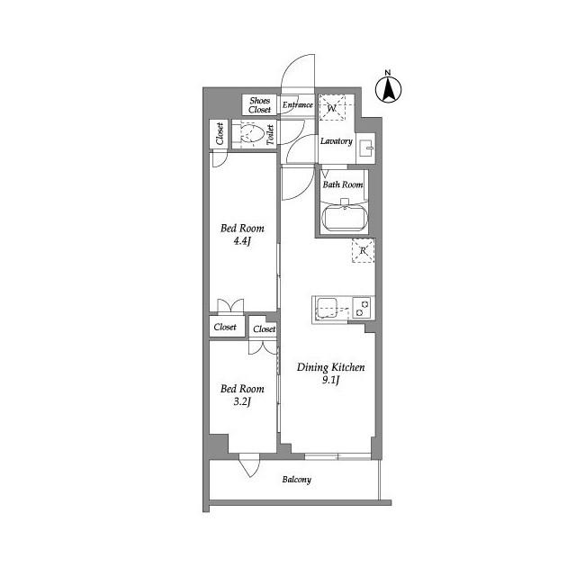 ザ・グラヴィティ新宿(2DK/2階)の間取り写真