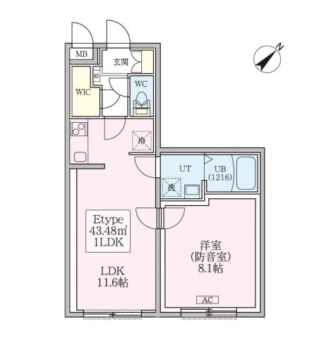 防音マンションスカイラシクラス平和台(1LDK/1階)の間取り写真