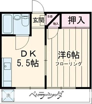 ウエストアパートメント(1DK/2階)の間取り写真