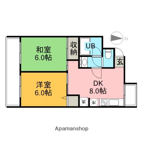 ヒルトップ石原(2DK/1階)の間取り写真