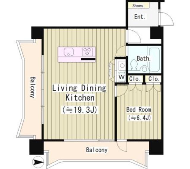 カーサクロヤナギ(1LDK/4階)の間取り写真