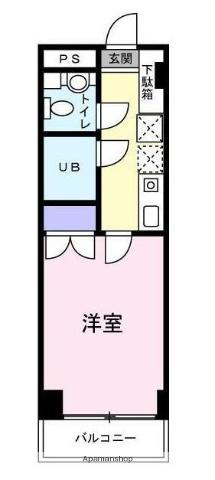 マンションベルム(1K/4階)の間取り写真