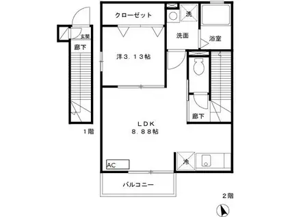 プリムラガーデン(1LDK/2階)の間取り写真