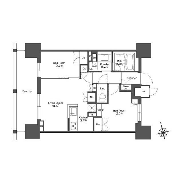LIBRGRANT西新宿イースト(2LDK/9階)の間取り写真
