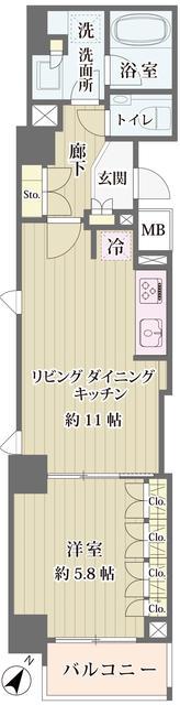 IBIS市ヶ谷(1LDK/5階)の間取り写真