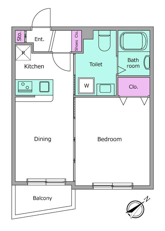 レジディア世田谷若林(1DK/2階)の間取り写真