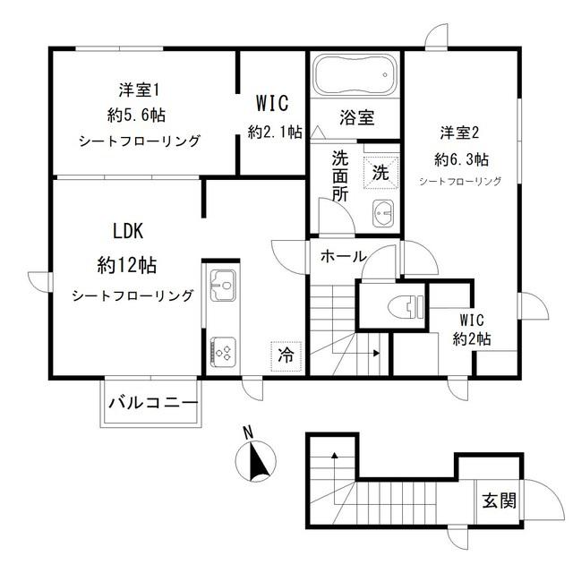 桜町2丁目(2LDK/2階)の間取り写真