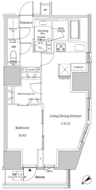 ザ・パークハビオ市ヶ谷イースト(1LDK/9階)の間取り写真