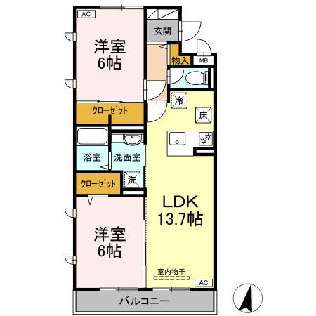 トレビナ保谷(2LDK/1階)の間取り写真