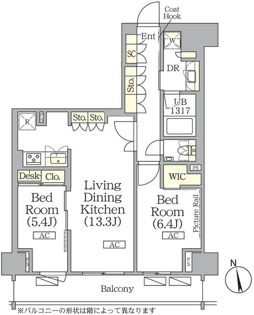 ザ・パークハビオ神楽坂レジデンスサウス(2LDK/10階)の間取り写真