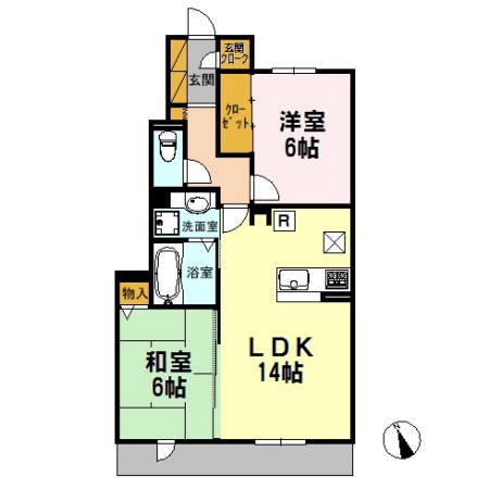 北野翠亭/エアリクス北野翠亭II(2LDK/1階)の間取り写真