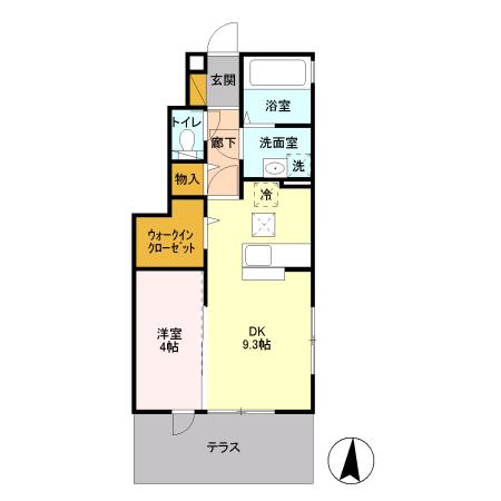 アムール光が丘A(1DK/1階)の間取り写真