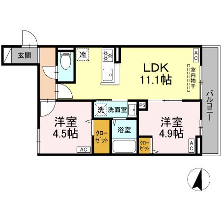 セレスティア若宮(2LDK/3階)の間取り写真