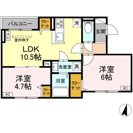 セレスティア若宮(2LDK/3階)の間取り写真