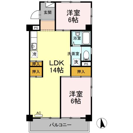 パークサイド杉浦2(2LDK/2階)の間取り写真