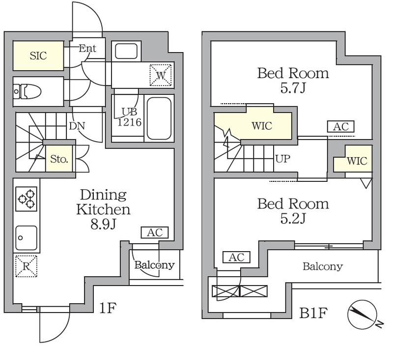 アジールコート三宿テラス(2DK/1階)の間取り写真