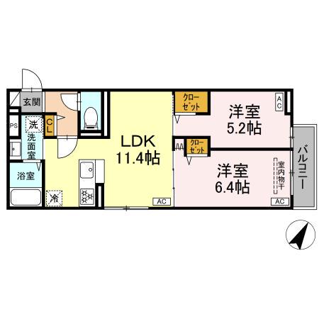 セレスティア白鷺II(2LDK/2階)の間取り写真