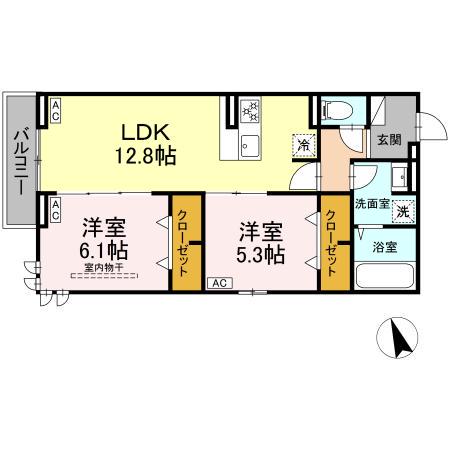 D-PRECIOUS武蔵野(2LDK/2階)の間取り写真