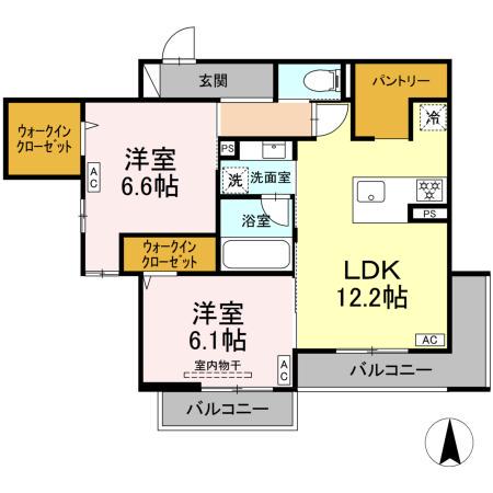 セレスティア中野上高田(2LDK/2階)の間取り写真