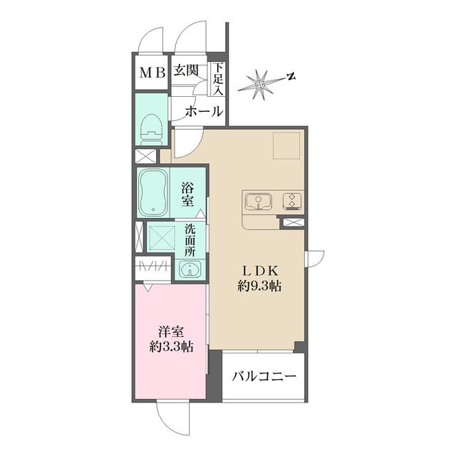 LA PERLA 桜新町(1LDK/4階)の間取り写真