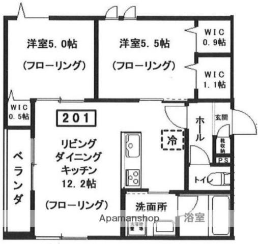 へーベルメゾン中央5丁目北棟(2LDK/1階)の間取り写真