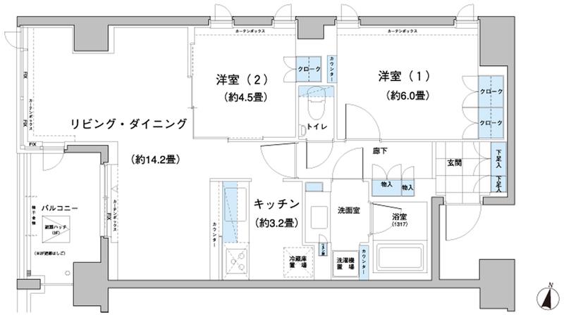 ガーデニエール砧レジデンス(2LDK/5階)の間取り写真