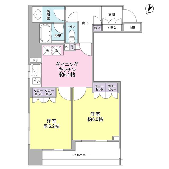 SUNNY HILL井草千川通(2DK/2階)の間取り写真