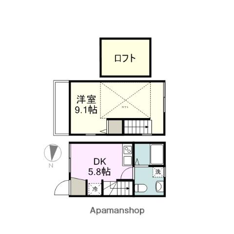 砧四丁目メゾネット(1DK/2階)の間取り写真