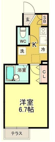 セレ千歳烏山(1K/1階)の間取り写真