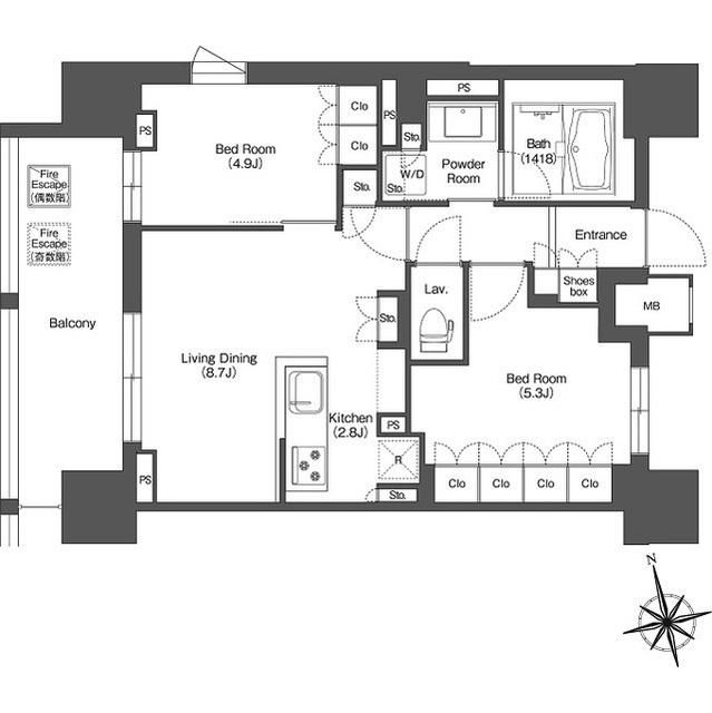 LIBRGRANT西新宿イースト(2LDK/12階)の間取り写真