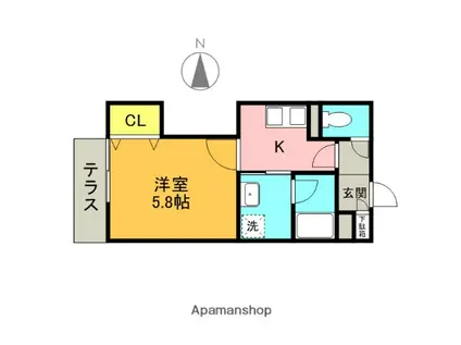 MIZUWATT KYOUDO A棟(1K/1階)の間取り写真
