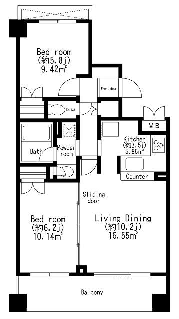 レジディア世田谷弦巻(2LDK/4階)の間取り写真