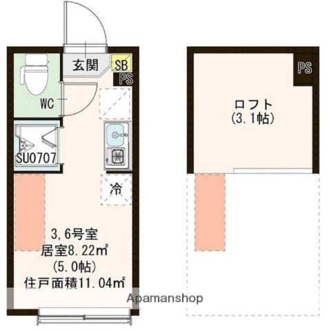 ハーモニーテラス宮前(ワンルーム/2階)の間取り写真