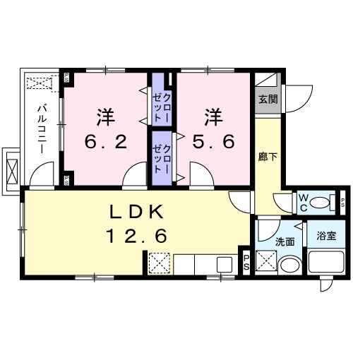 ソレイユ深沢(2LDK/3階)の間取り写真