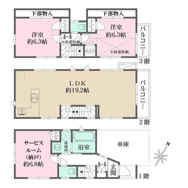 東急世田谷線 若林駅(東京) 徒歩4分 3階建 築11年(2SLDK)の間取り写真