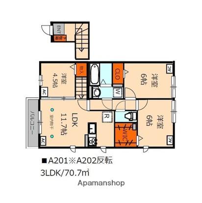 グリシーヌA・B棟(3LDK/2階)の間取り写真