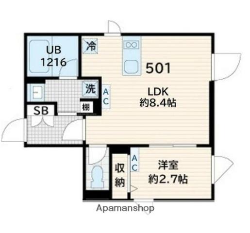 FULLEA奥沢(1LDK/5階)の間取り写真