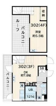 FULLEA奥沢(1DK/3階)の間取り写真