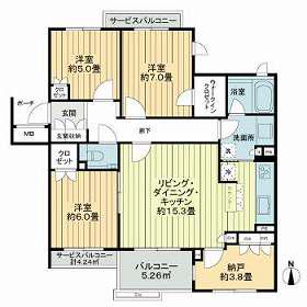 アトラス国領 セントラルコート(3SLDK/1階)の間取り写真