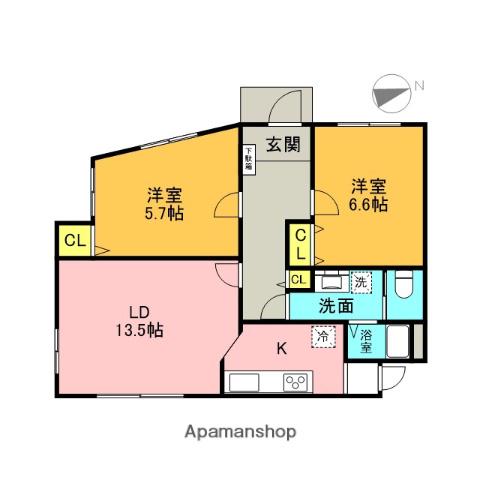 ジェネシスA(2LDK/1階)の間取り写真