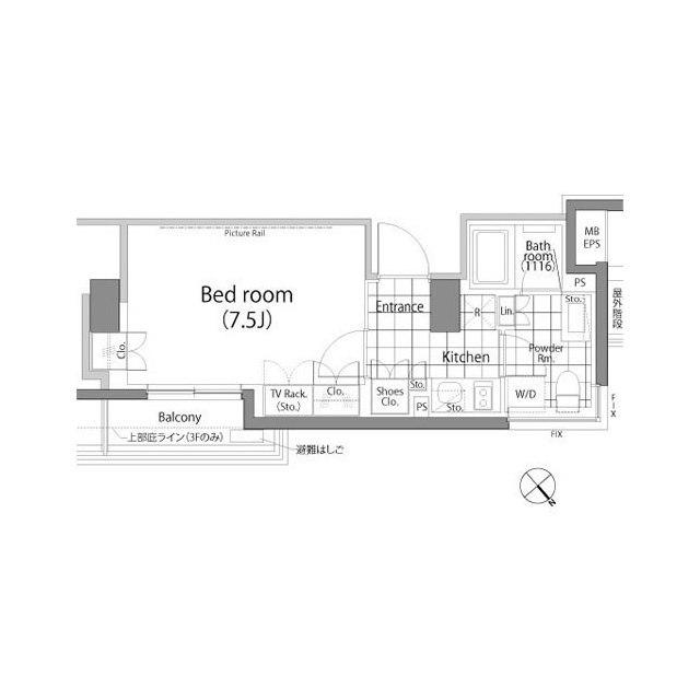 パークハビオ中目黒(1K/3階)の間取り写真