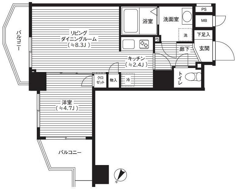 カスタリア初台(1LDK/8階)の間取り写真